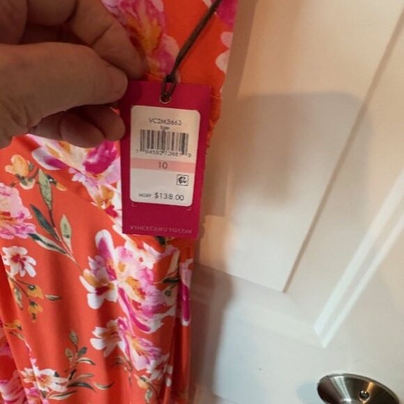 Vince Camuto Midi Dress Floral Print Twist Front Size 10 Cap Sleeves NEW - Picture 6 of 7